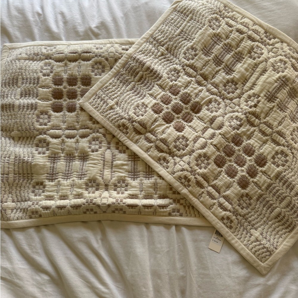 Anthropologie Cream and Brown Decorative shams. Set of 2. NWT